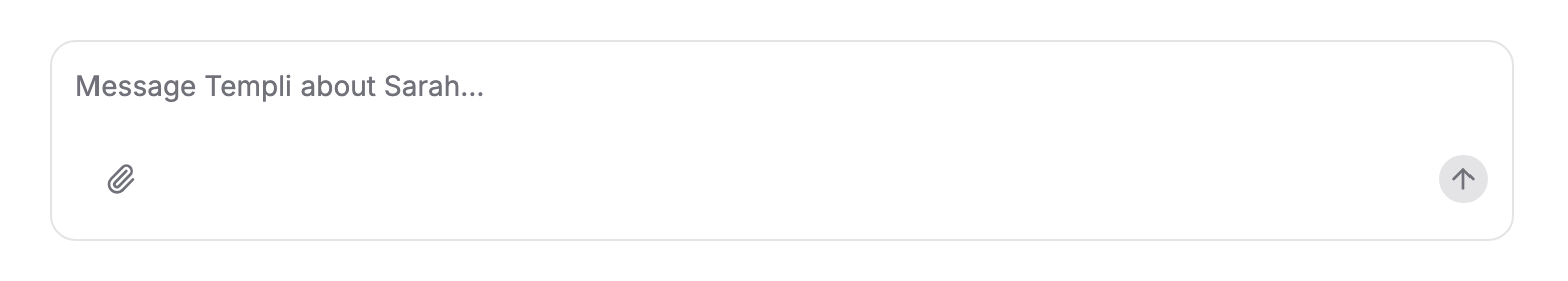 The message box at the bottom of the Activity tab, reading Message Templi about Sarah.